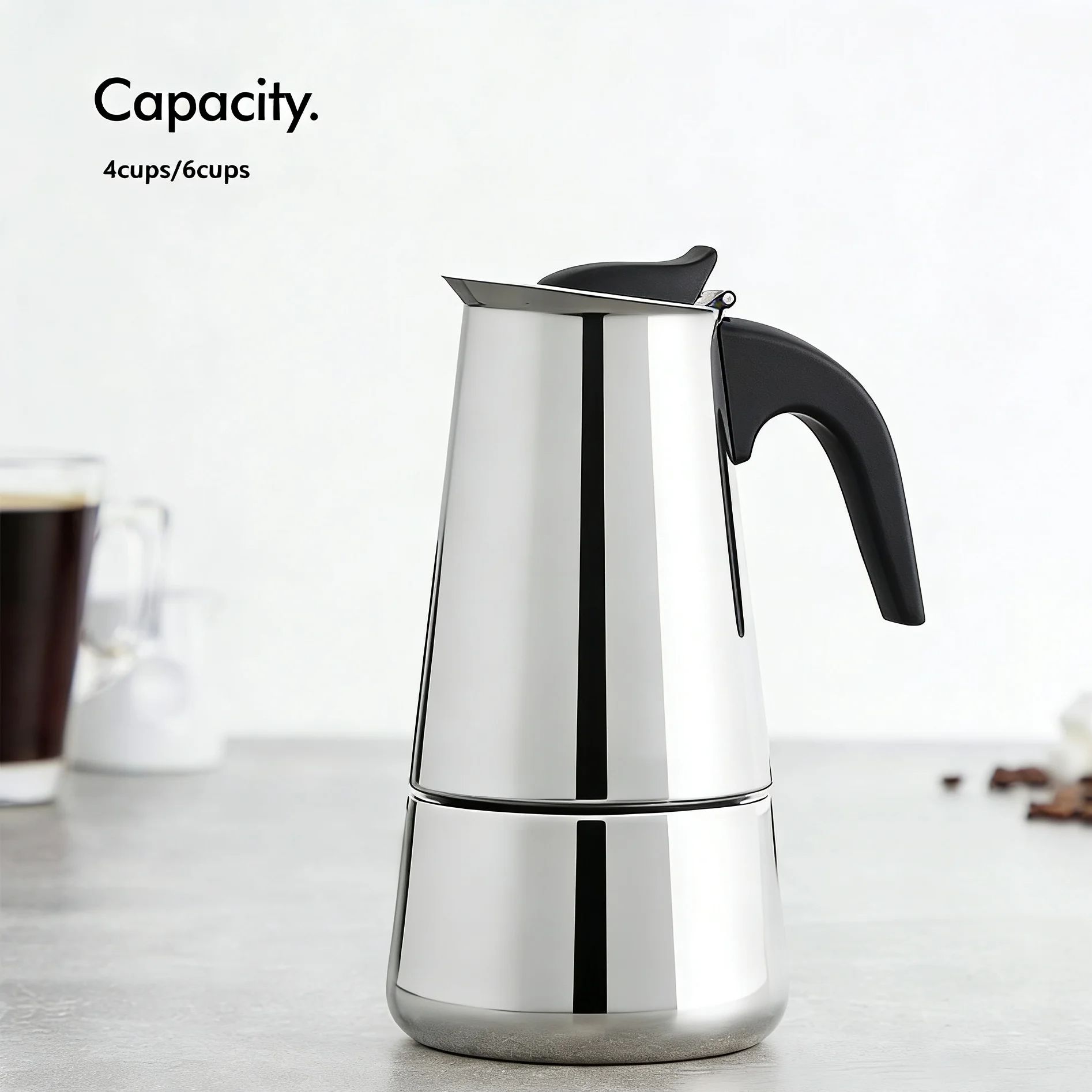 Home Office Moka - Cafetera Moka de Acero Inoxidable 4/6,