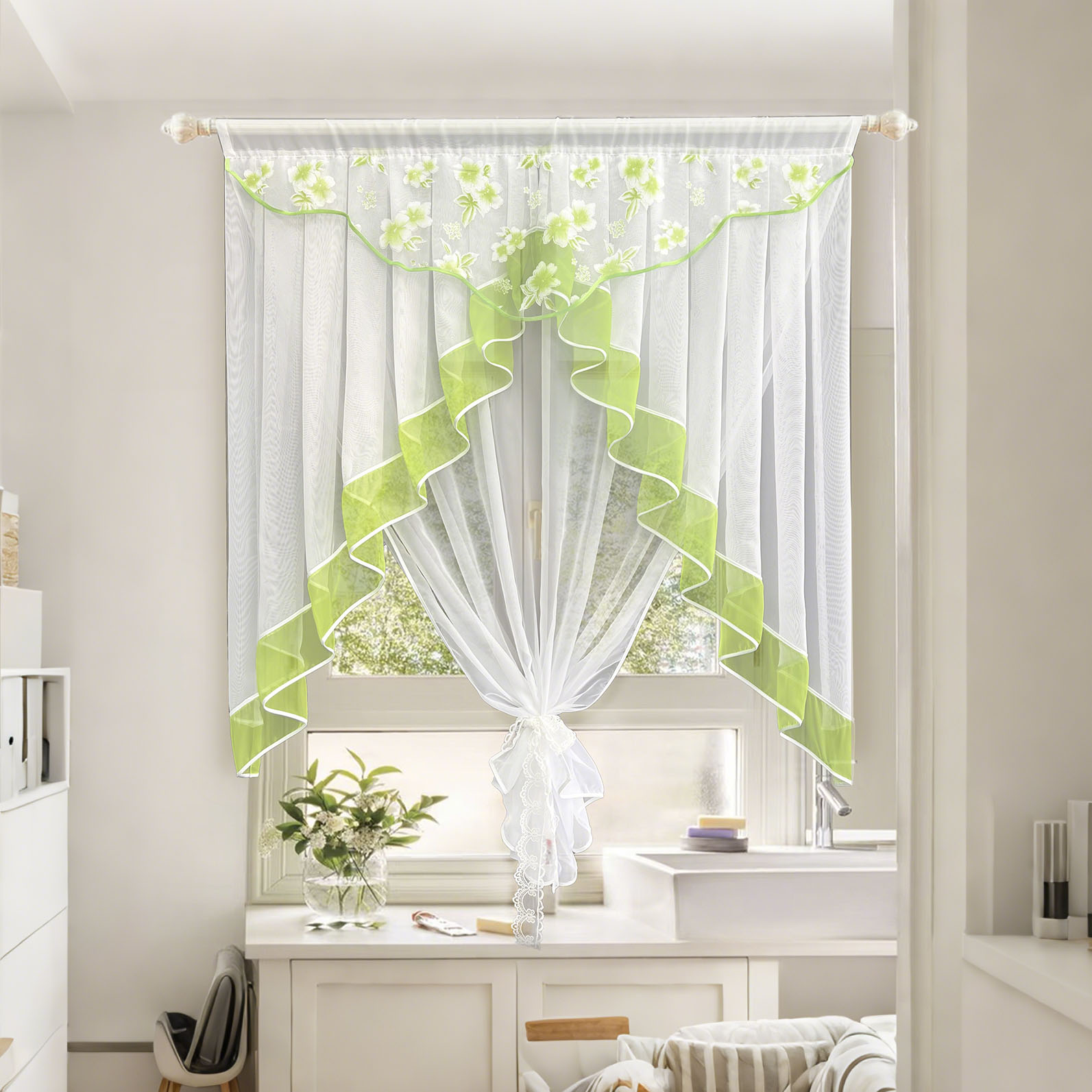 Home Office Romance - Juego de cortinas transparentes con estampado