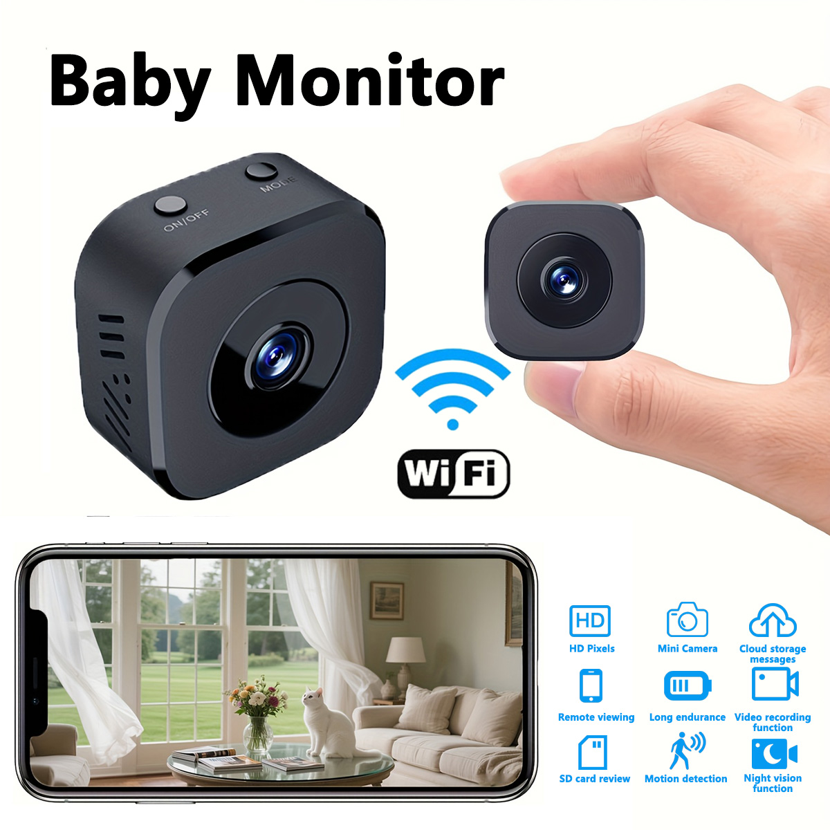 Webcam Hd 1080P - Mini cámara WiFi HD de 1080P,