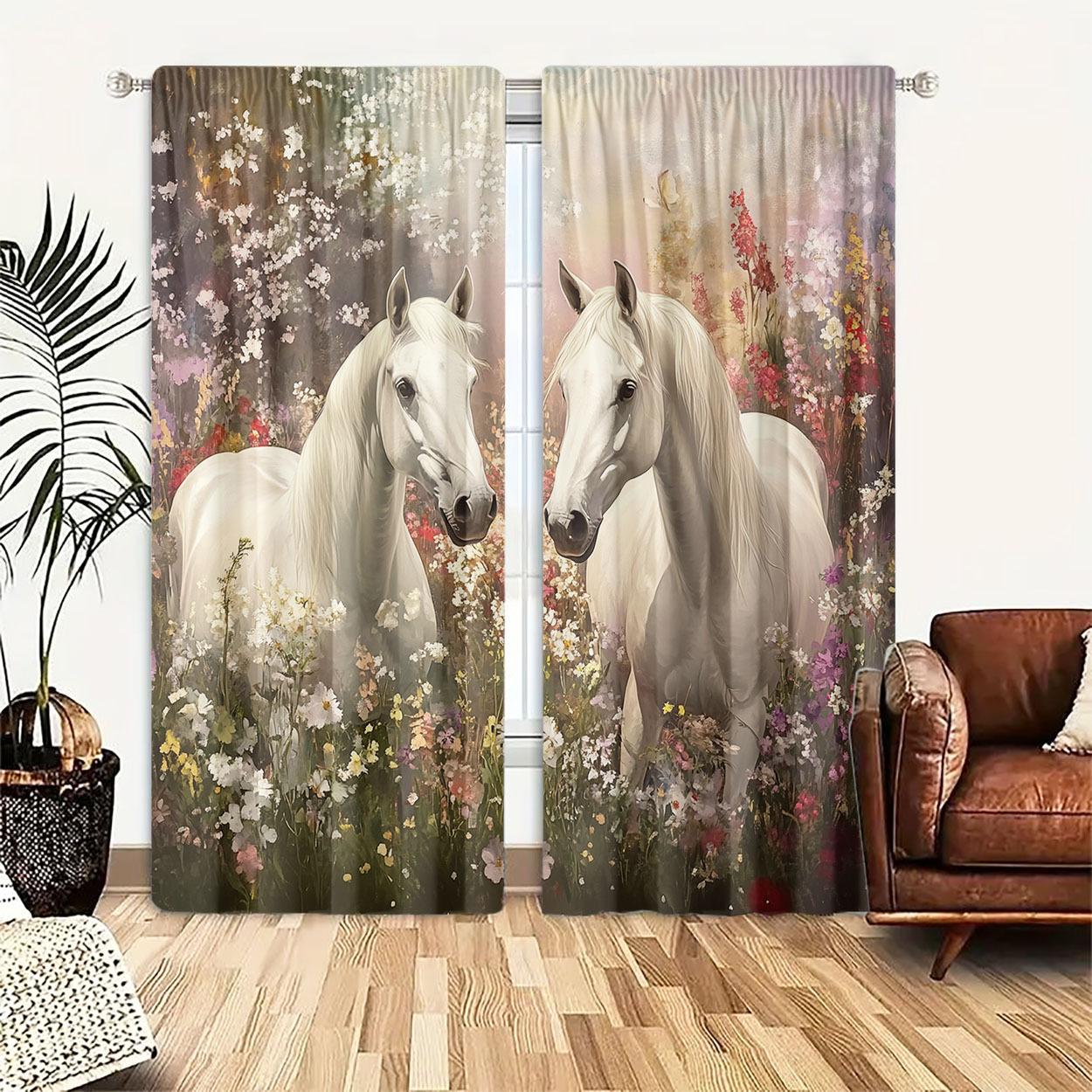 Home Office Romance - Cortinas Florales Estéticas con Estampado de